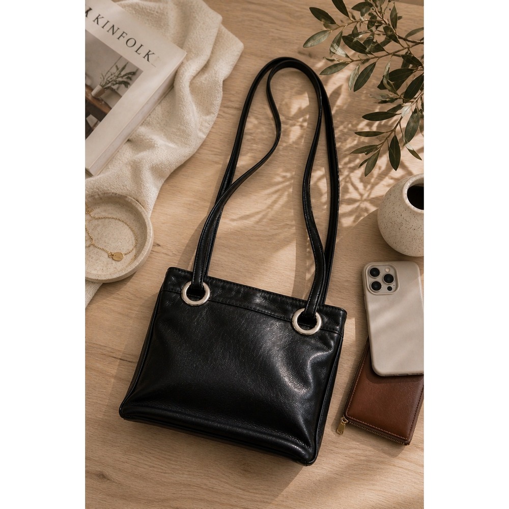 Classic Black Shoulder Bag with Double Straps - Made in Canada
